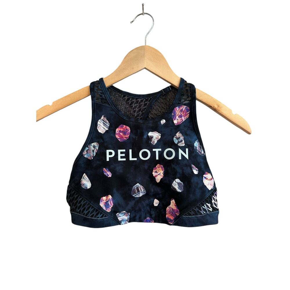 Peloton WITH Asteroid High Neck Bra Back Cut Out Navy Mesh Detail Logo Small - Picture 7 of 7